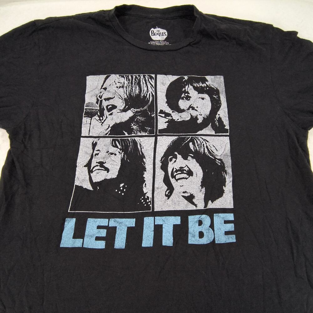 Beatles Band Short Sleeve Graphic Casual T Shirt Mens Size Large L Black Blue